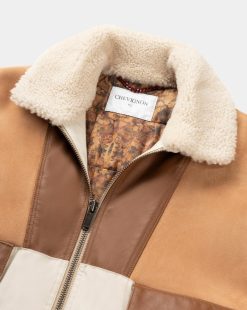 Chevignon Blousons & Manteaux | Manteau Boume Beige Manteau En Peau Lainee Avec Empiecements En Cuir