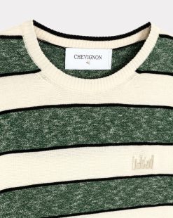 Chevignon Pulls | Pull City Mini Stripes Vert Pull Fin A Rayures