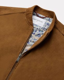 Chevignon Cuirs | Blouson Teddy Suede Cognac Blouson En Cuir De Chevre Velours