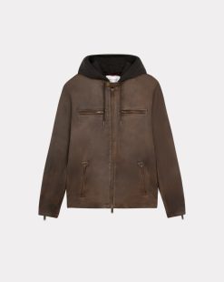 Chevignon Cuirs | Blouson En Cuir Wheel Cacao Blouson En Cuir Avec Capuche Amovible