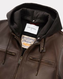 Chevignon Cuirs | Blouson En Cuir Wheel Cacao Blouson En Cuir Avec Capuche Amovible