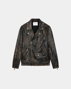 Chevignon Cuirs | Blouson En Cuir Biker Blouson En Cuir Vieilli