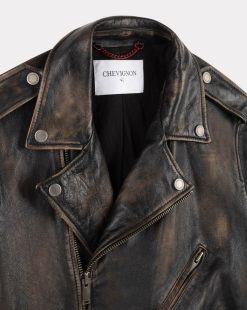 Chevignon Cuirs | Blouson En Cuir Biker Blouson En Cuir Vieilli