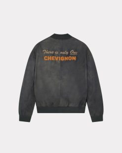 Chevignon Cuirs | Blouson Exclusive Surplus Bleu Blouson Teddy En Cuir De Vachette Brode