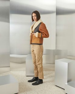 Chevignon Cuirs | Blouson En Cuir Camerashearling W Cacao Blouson En Cuir De Mouton Femme