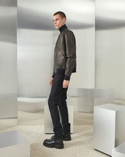 Chevignon Cuirs | Blouson Teddy En Cuir Noir Blouson Col Teddy En Cuir D'Agneau