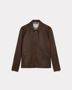 Chevignon Cuirs | Blouson En Cuir Trooper Cacao Blouson En Cuir D'Agneau Col Polo