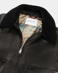 Chevignon Cuirs | Blouson En Cuir Gyver Vintage Noir Blouson En Cuir Inspiration Aviateur