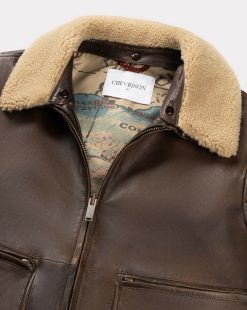 Chevignon Cuirs | Blouson En Cuir Gyver Vintage Cacao Blouson En Cuir Inspiration Aviateur