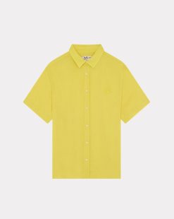 Chevignon Chemises | Chemise Lin Short Togs Jaune Chemise En Lin Coupe Straight