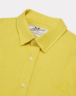 Chevignon Chemises | Chemise Lin Short Togs Jaune Chemise En Lin Coupe Straight