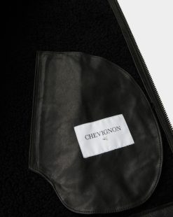 Chevignon Cuirs | Blouson Park Noir Teddy En Mouton Laine