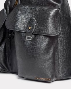 Chevignon Maroquinerie | Sac Leather Backpack Noir Sac A Dos En Cuir De Chevre