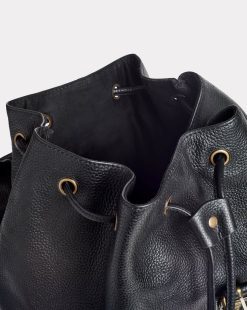 Chevignon Maroquinerie | Sac Leather Backpack Noir Sac A Dos En Cuir De Chevre